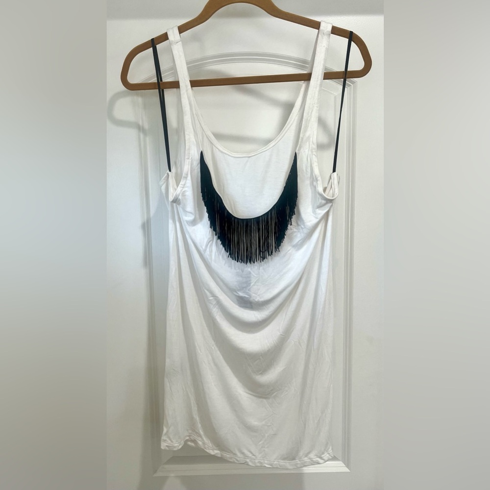NWT White Tank Top with Black Fringe